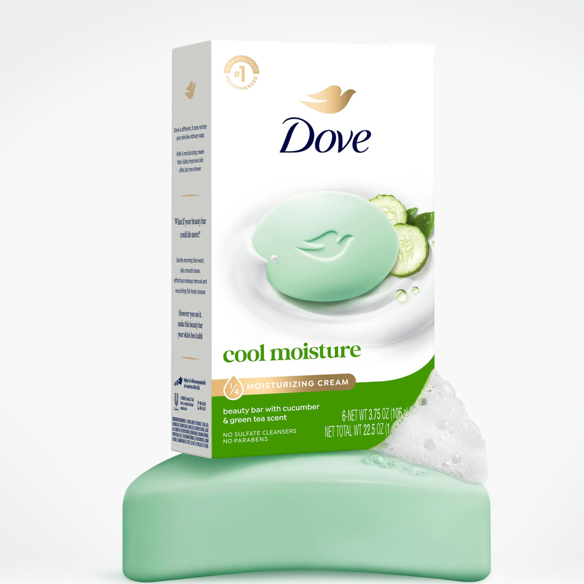 Dove Beauty Bar Soap Cool Moisture Cucumber & Green Tea Scent 6 Bars 3.75oz Dove