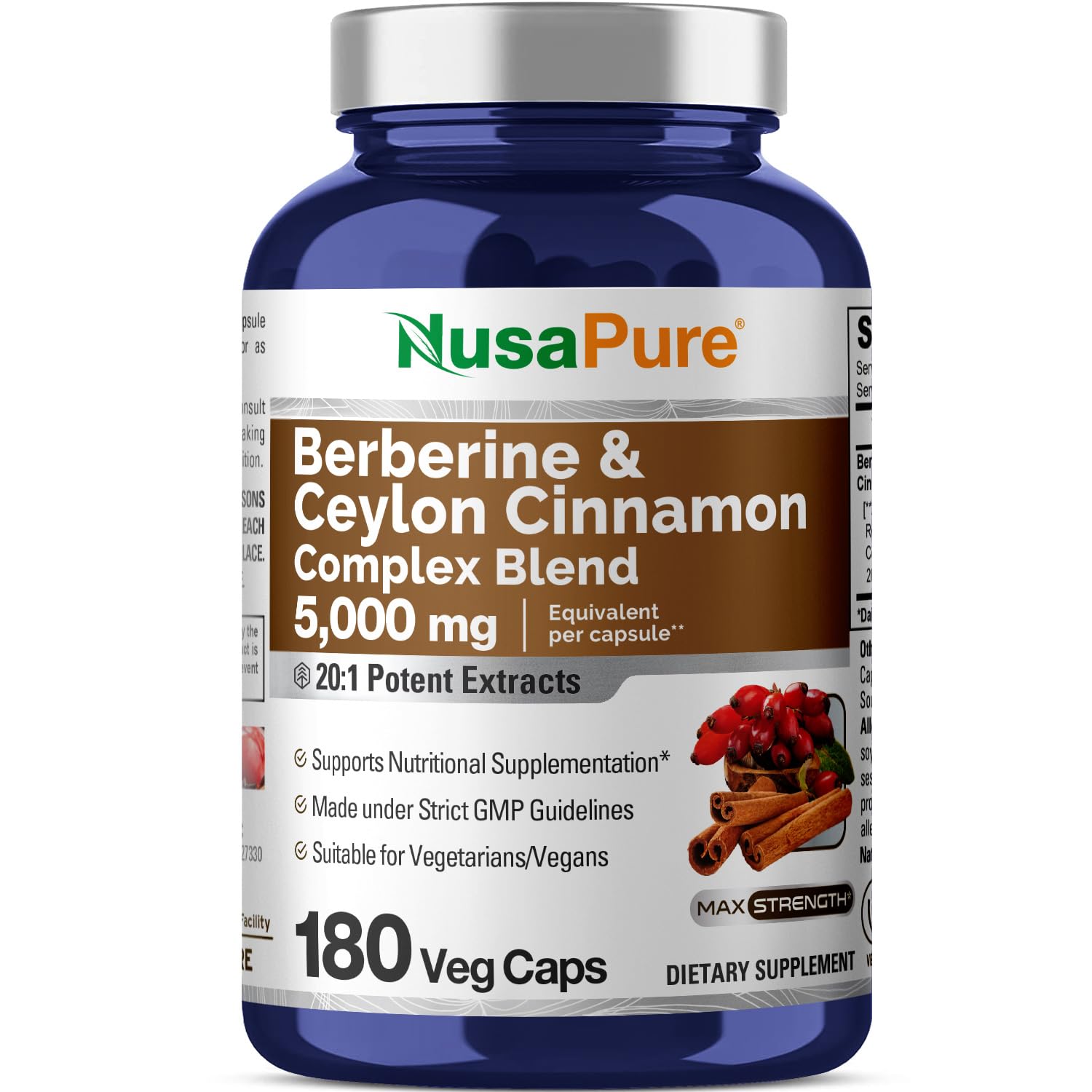 NusaPure Berberine with Ceylon Cinnamon 20:1 Extract, 250 mg Equivalent to 5000mg 180 Veggie Capsules, Vegetarian, Non-GMO Supplement, (Berberine Complex) NusaPure buy australia supplements