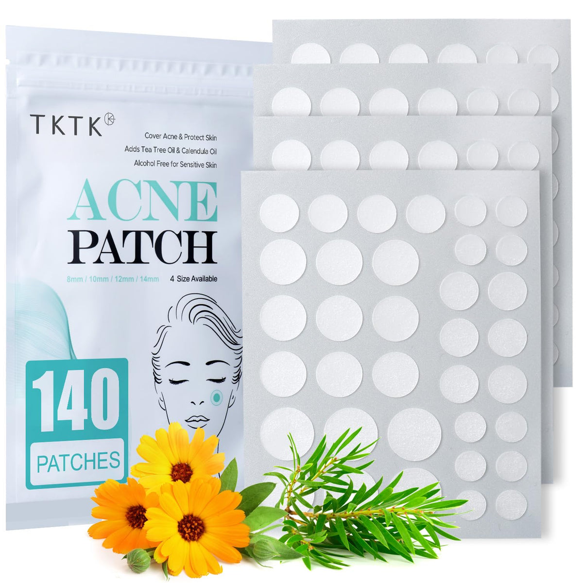 TKTK Pimple Patch for Face, Hydrocolloid Acne Absorbing Dots, 4 Sizes 140CT TKTK