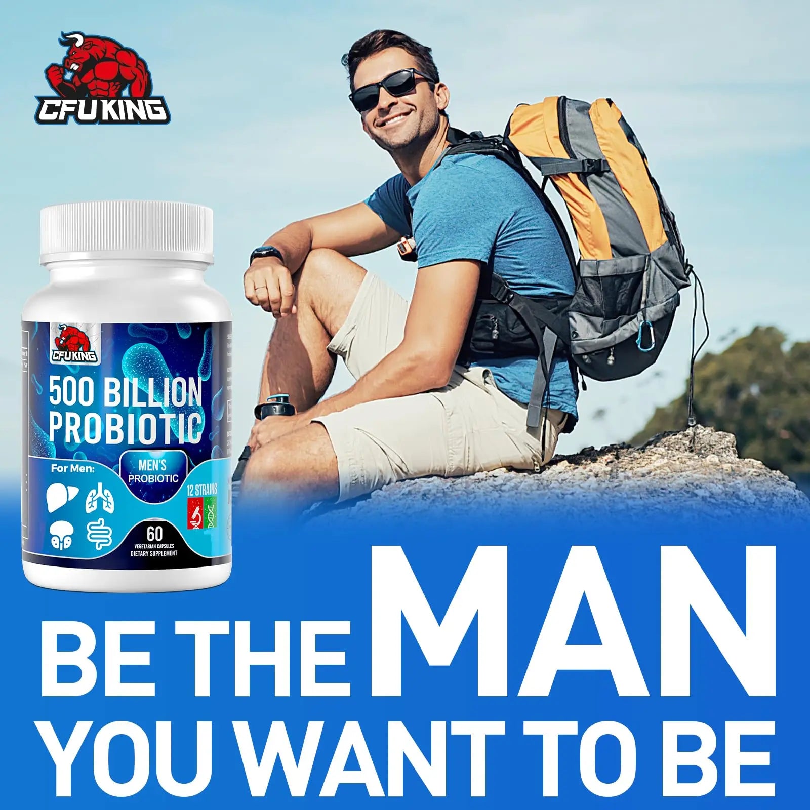 Probiotics for Men, 500 Billion CFU & 12 Mens Probiotic for Digestive Health + 4 Organic Prebiotic Fiber, for Digestive, Gut, Immune Health, Bloating, Gas, Energy Support, Shelf Stable - 120 Capsules CFUKING buy australia supplements