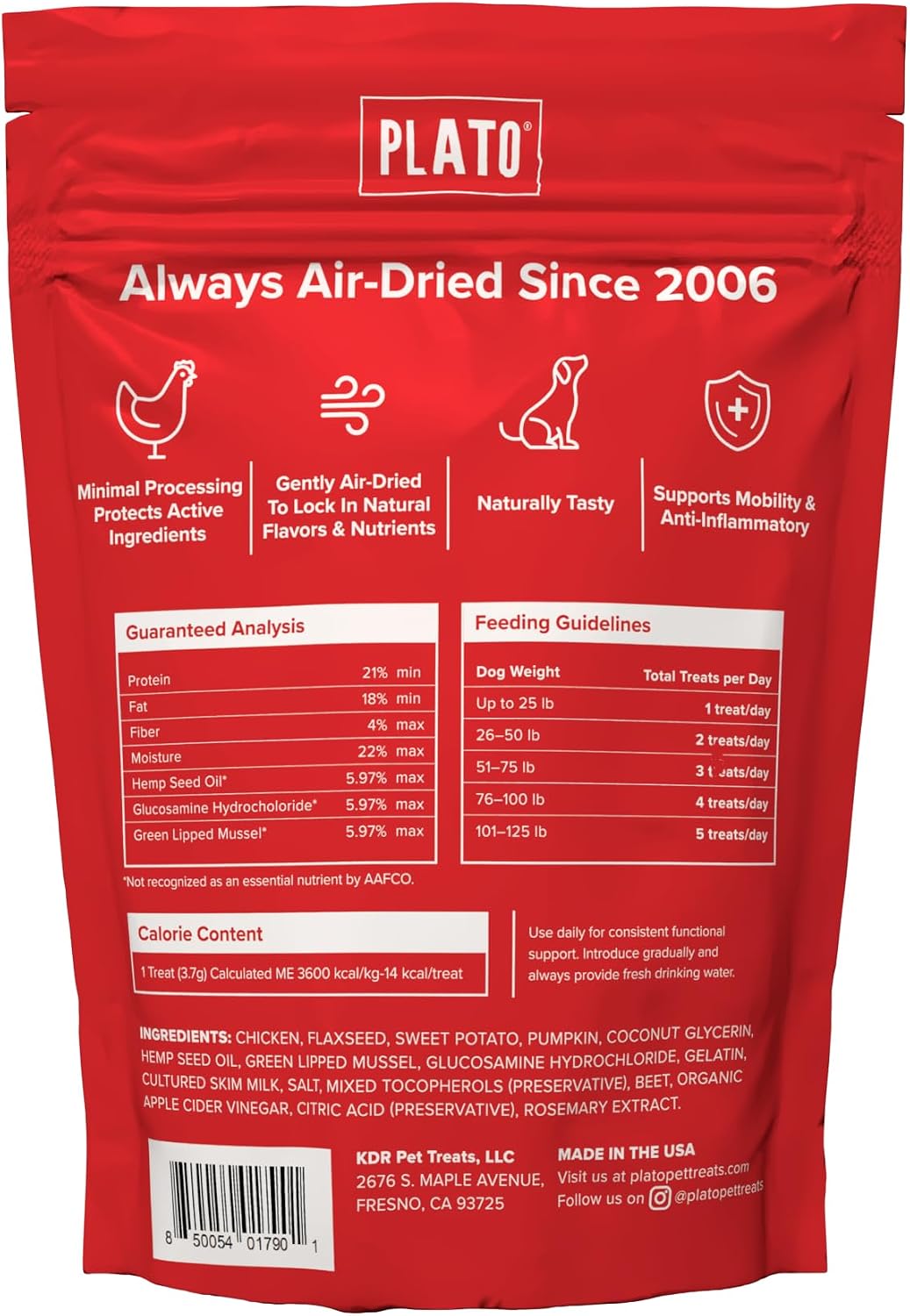 PLATO Pet Treats Air-Dried Wellness Chews for Dogs – Functional Dog Chews – Supports Mobility & Joint Health – Green-Lipped Mussel, Glucosamine & Hemp Seed Oil Recipe 16oz Gsupps Australia