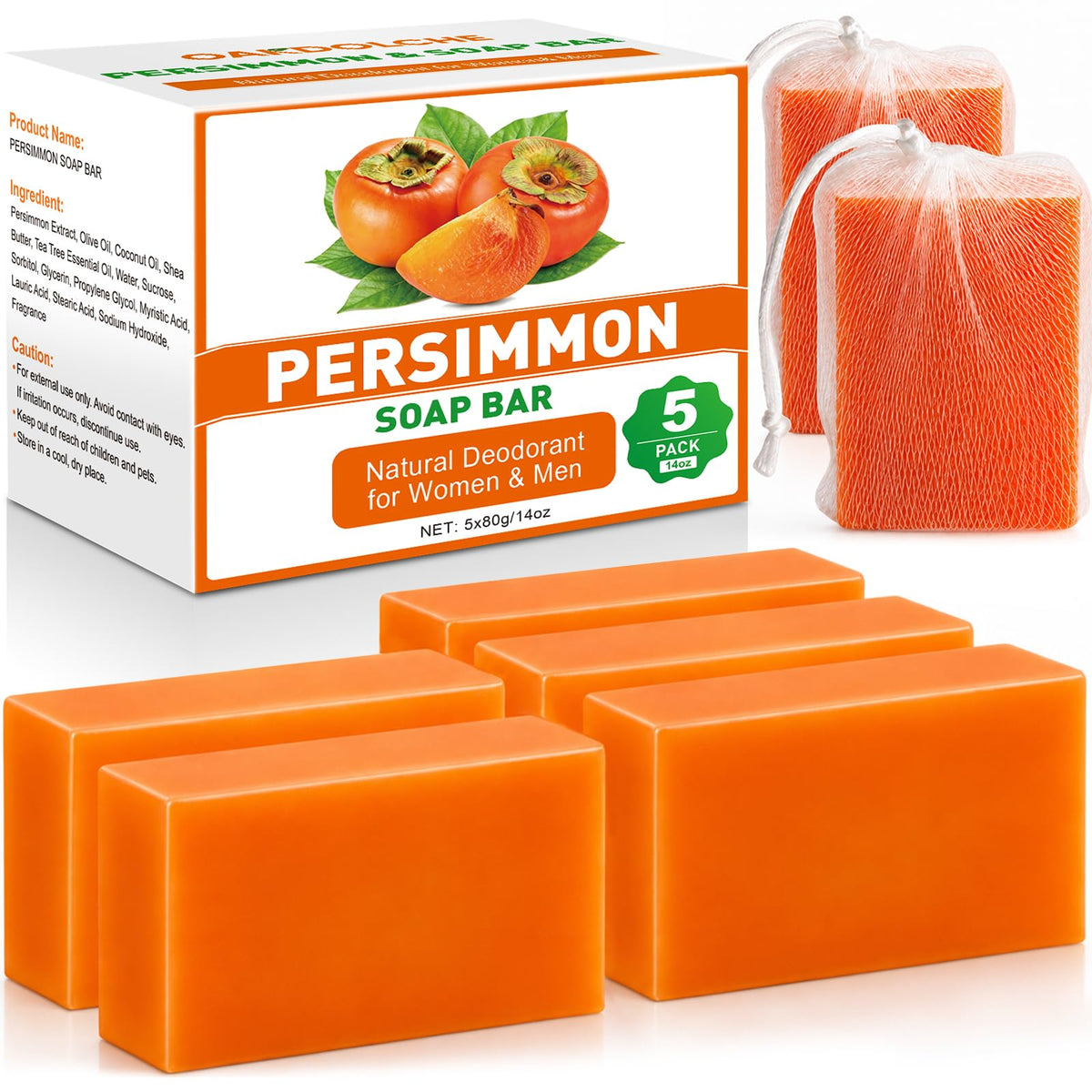 OAKDOLCHE 5 Pcs 80g Persimmon Soap Bar for Old People Smell OAKDOLCHE