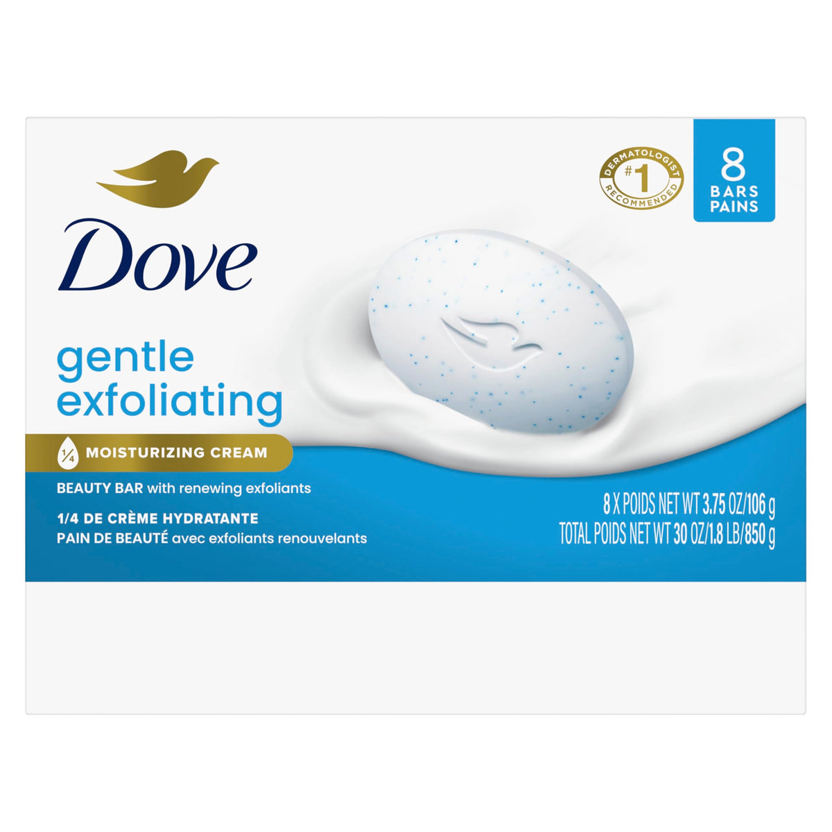 Dove Gentle Exfoliating Beauty Bar Soap , Renewing 8 Count 3.75 oz Dove