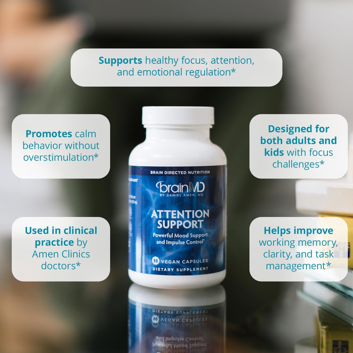 BRAINMD Dr Amen Attention Support - 90 Capsules - Promotes Mental Focus & Impulse Control - Gluten Free - 30 Servings