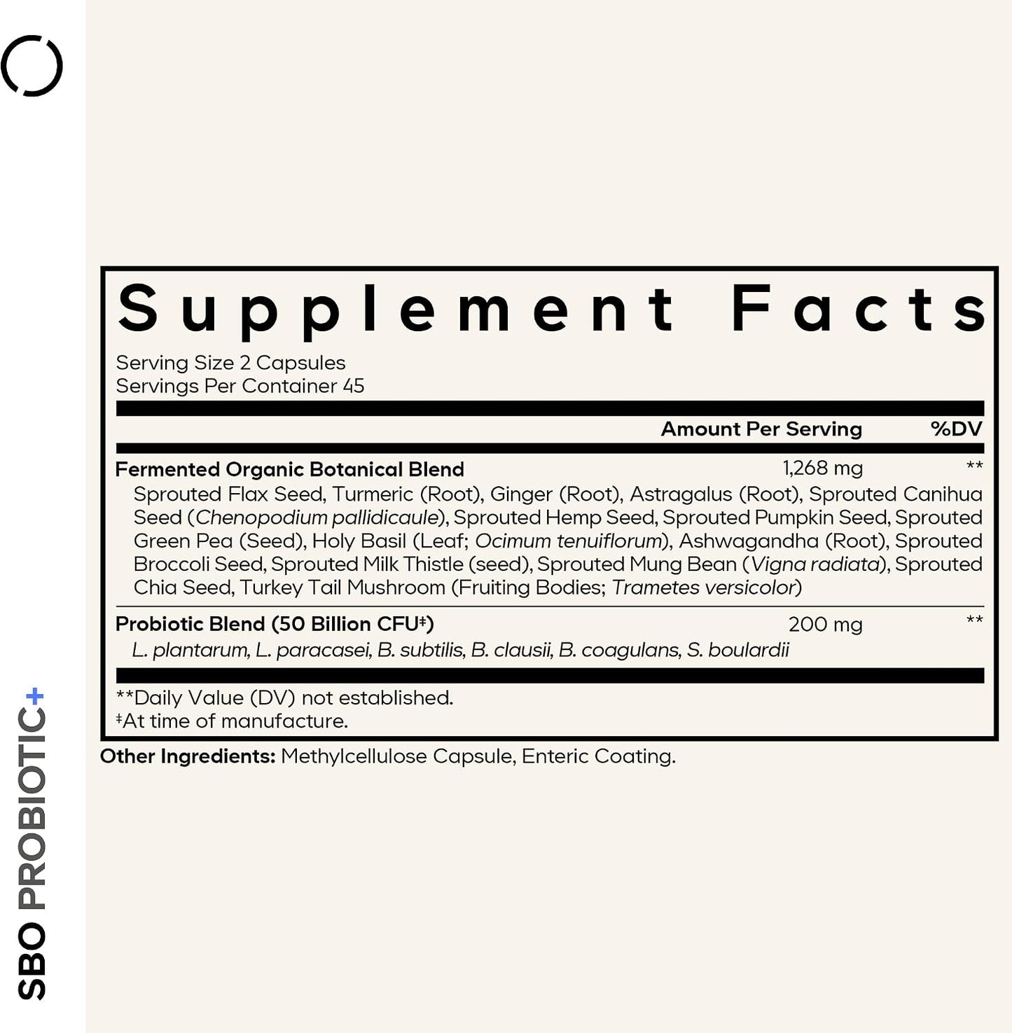 Codeage SBO Probiotics, 50 Billion CFUs Per Serving, Multi Strain Soil Based Organisms Blend and Organic Fermented Botanical Blend, Shelf-Stable, 90 Capsules