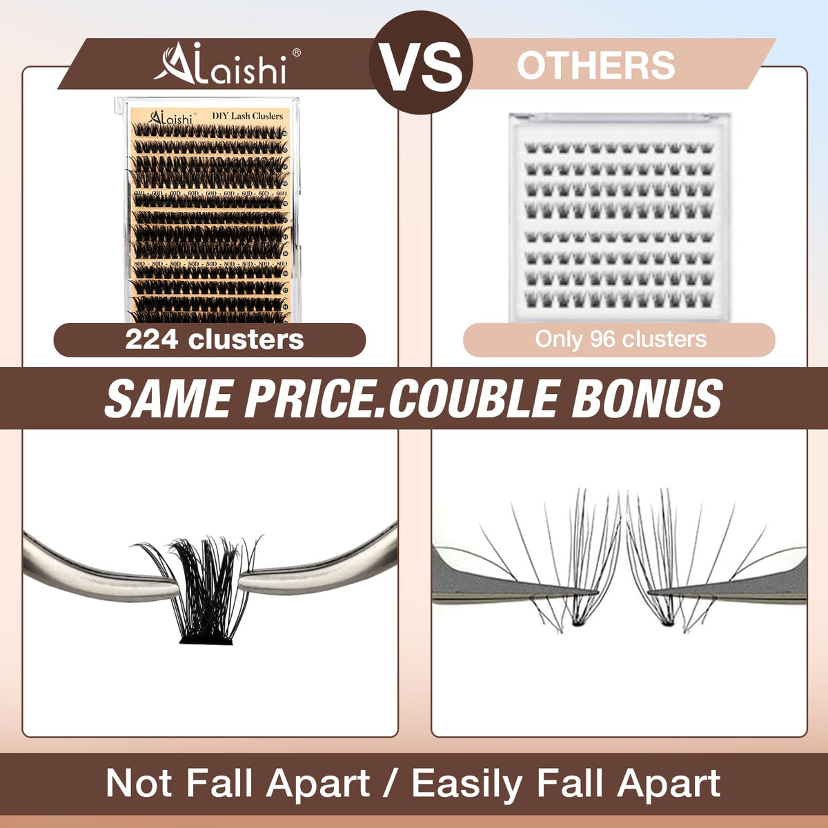 AILAISHI Lash Clusters Kit, DIY Cluster Eyelash Extensions 9‑16mm, 60D+80D+100D, 224pcs Fluffy D Curl Natural Lashes with Bond & Seal,Tweezers,Brush,Fake Cat Eye Individual Clusters AILAISHI