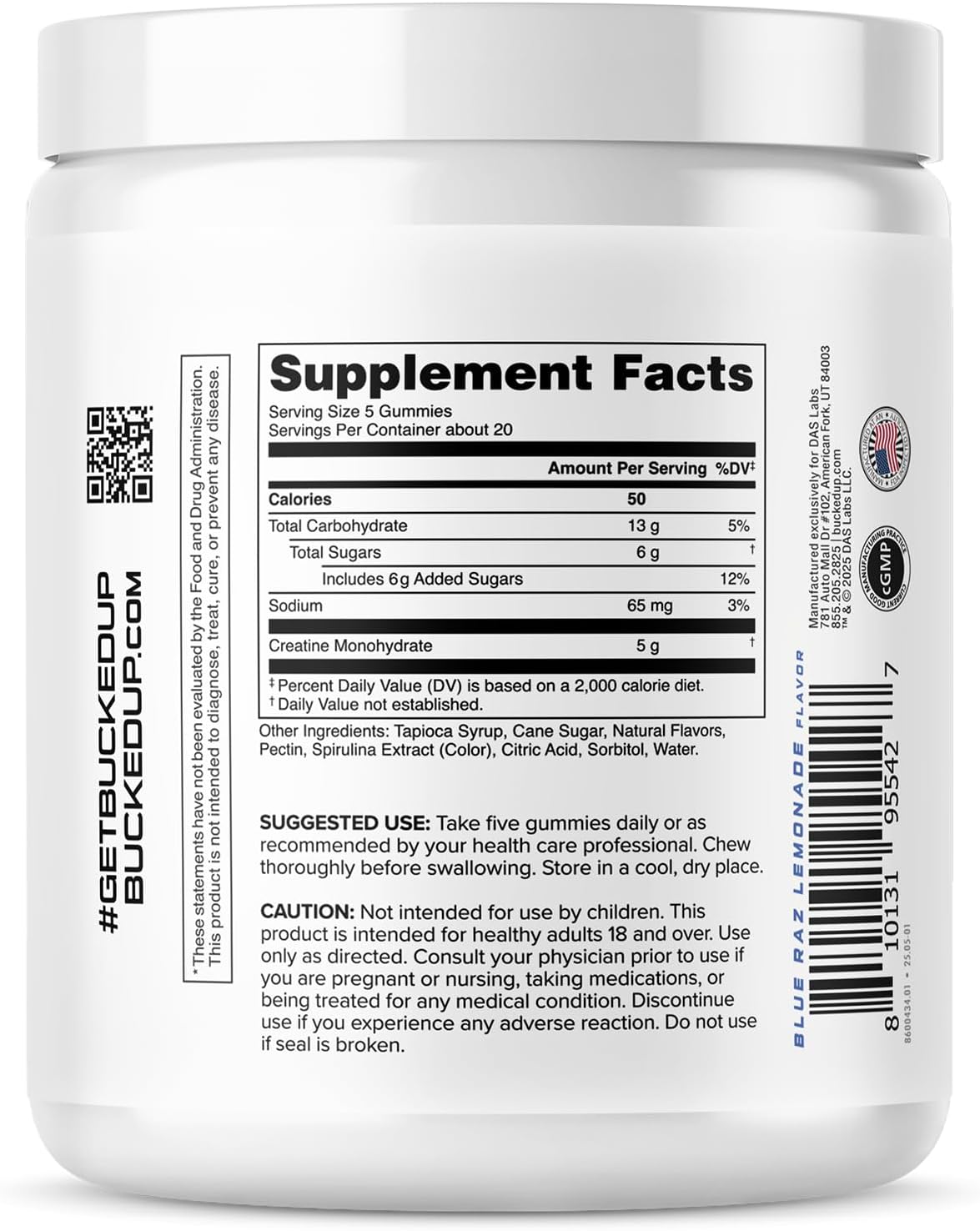 Bucked Up Creatine Gummy Bucks Blue Blast | 5g Creatine Monohydrate per Serving | Non GMO Gluten Free Vegan Creatine Gummies | Chewable Creatine Supplement (20 Servings)