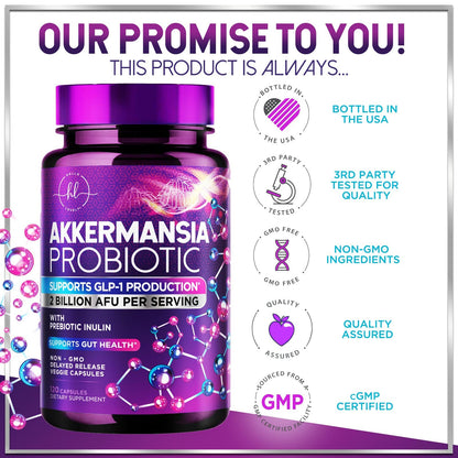 Akkermansia Probiotic - 2 Billion AFU per Serving - Best Strain for GLP-1 Production Support with Prebiotic Fiber for Natural Digestive & Gut Health Hello Lovely!