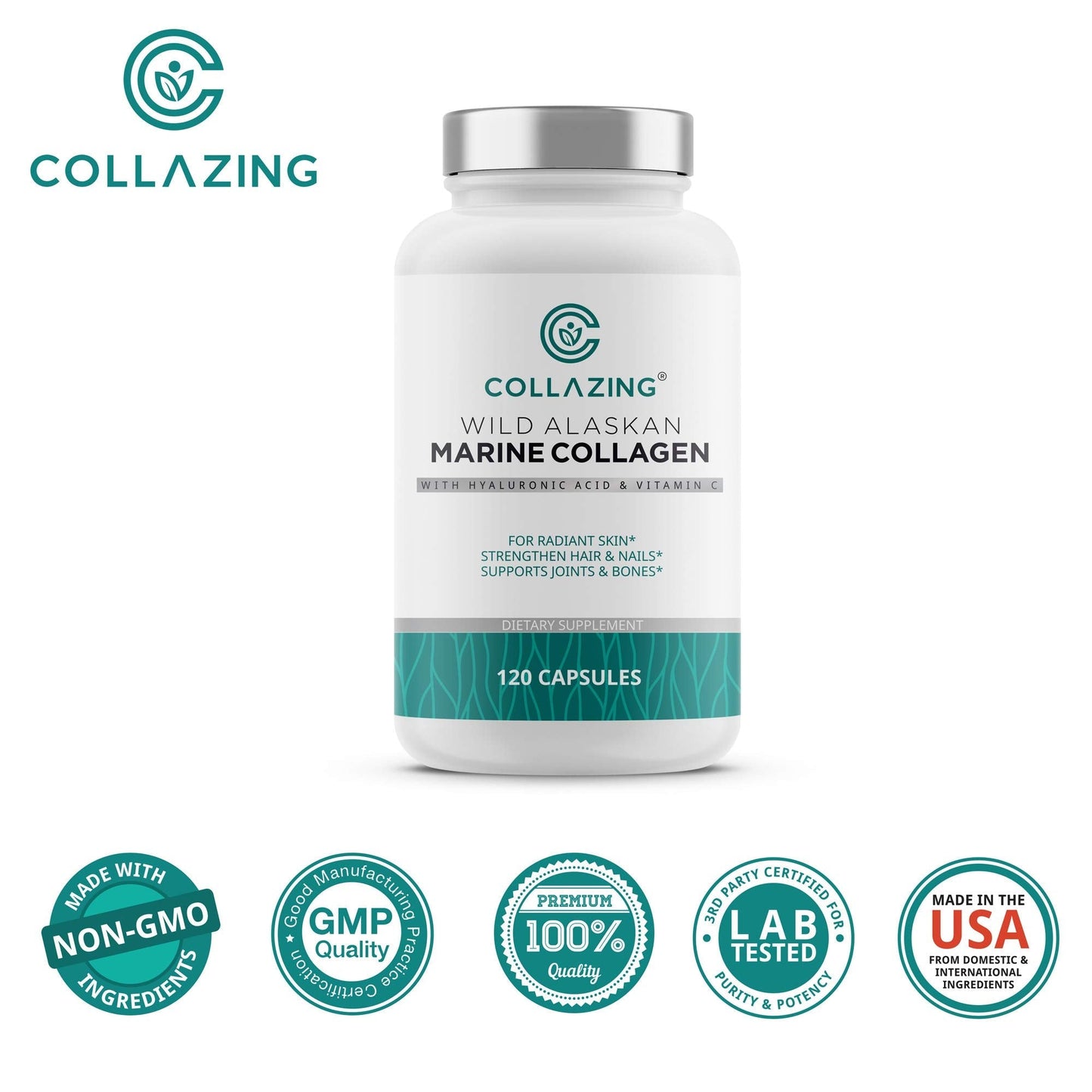 C COLLAZING - Alaskan Wild-Caught Marine Collagen Peptides with Hyaluronic Acid & Vitamin C - Supports Skin, Hair, Nails, Joints & Bones - Type 1 & 3 Collagen C COLLAZING
