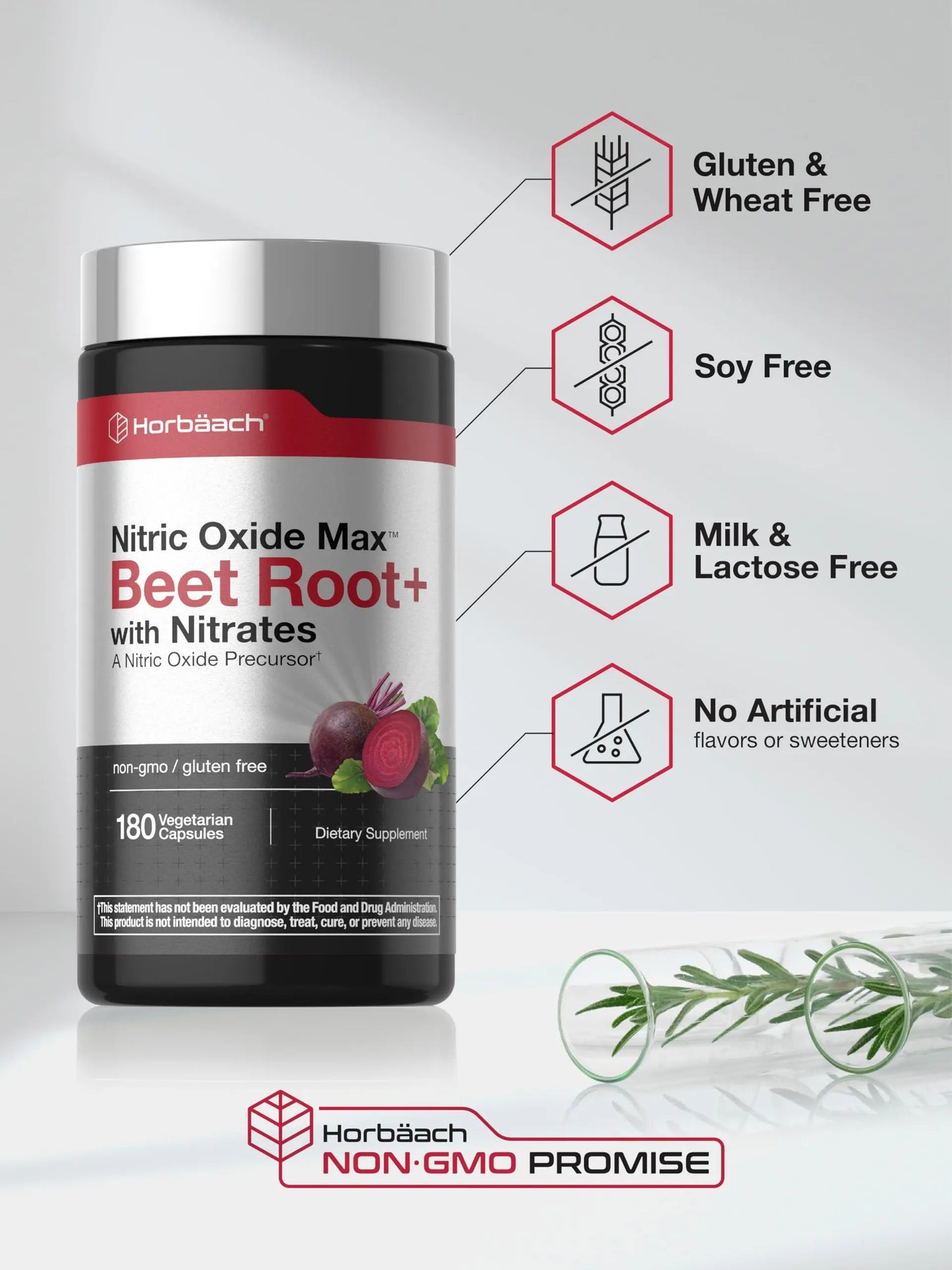 Horbäach Nitric Oxide Beet Root Capsules | 180 Count | with Nitrates and Precursor | for Men and Women | Vegetarian, Non-GMO Horbäach