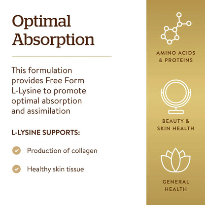 Solgar L-Lysine 1000 mg, 250 Tablets - Enhanced Absorption and Assimilation - Promotes Integrity of Skin and Lips - Collagen Support - Amino Acids Solgar