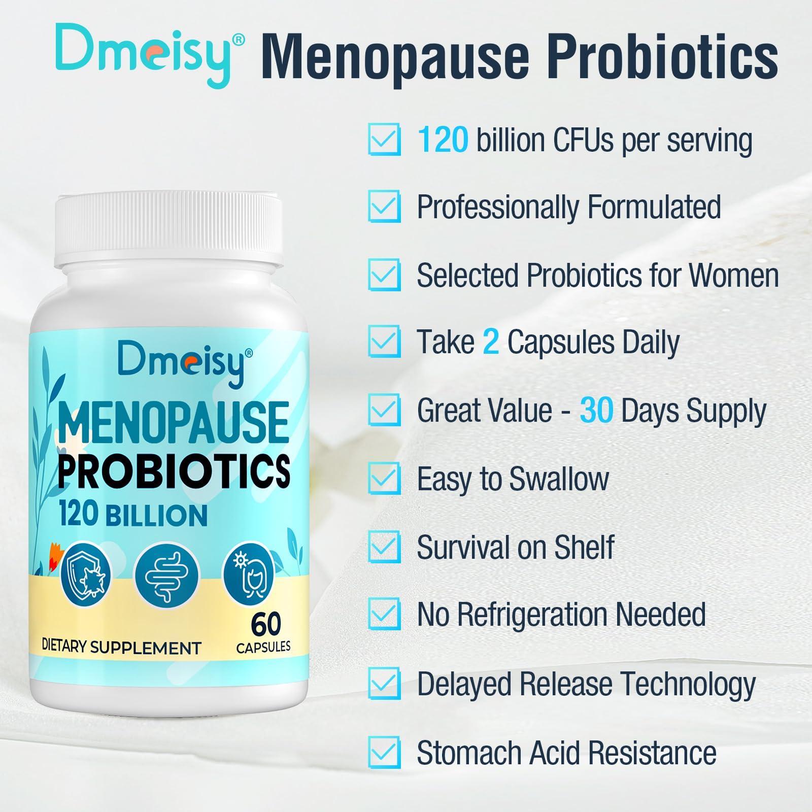 Menopause Supplements for Women, 120 Billion CFU Probiotic, 13-in-1 Herbs Probiotics Complex, for Menopause Relief, Hormone Balance, Hot Flashes, Night Sweats, Mood Swings, Gut & Immunity - 60 Capsule Dmeisy buy australia supplements