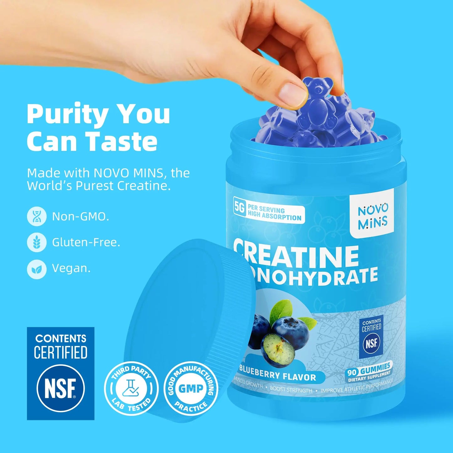 novomins Creatine Monohydrate Gummies 5000mg for Men & Women, Chewables Creatine Monohydrate for Muscle Strength, Muscle Builder, Energy Boost, Pre-Workout Supplement novomins