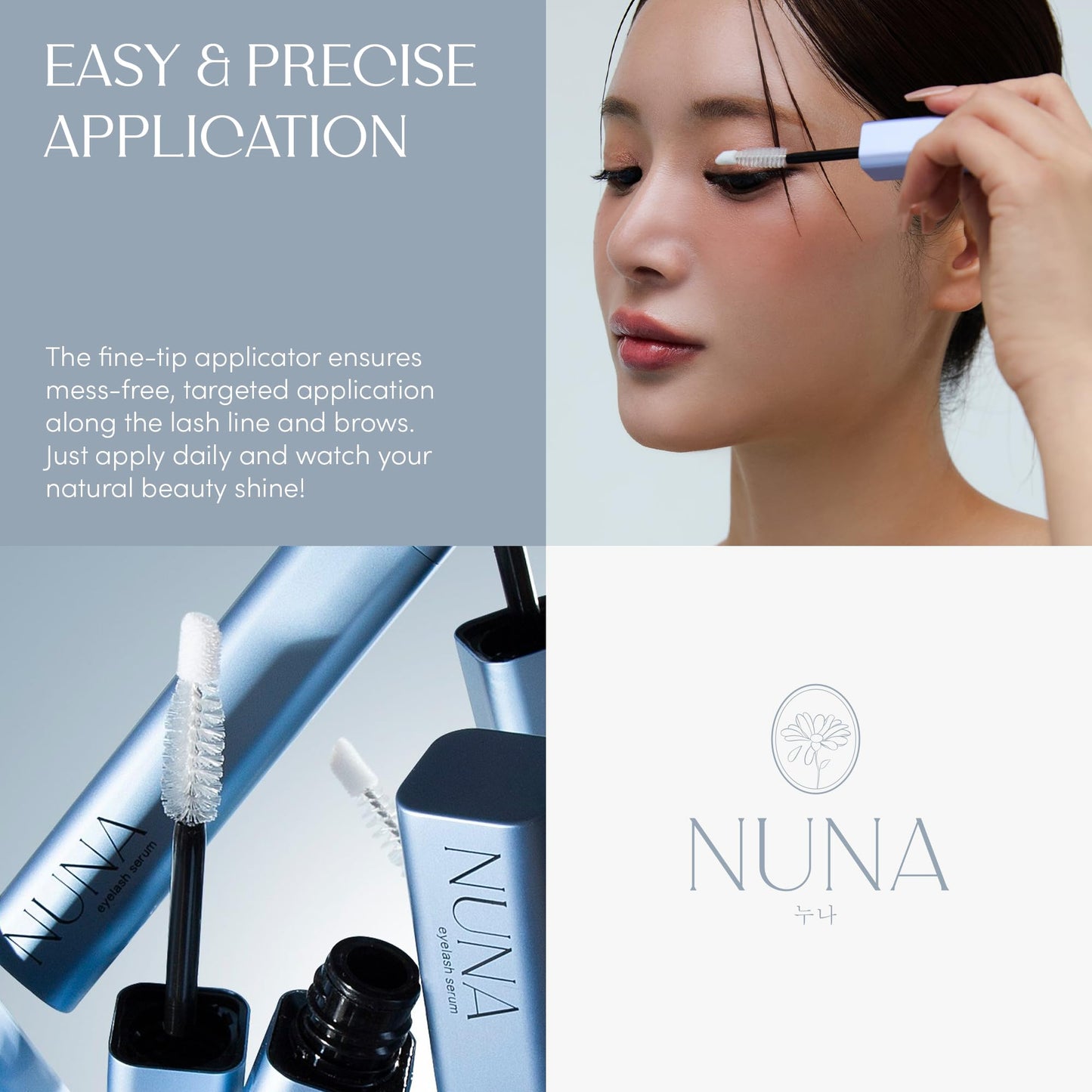 NUNA Eyelash Growth Support Serum 6ml – Eye Lash and Eyebrow Enhancing Serum for Women & Men with Biotin - Korean Multi Peptide & Natural Extracts NUNA