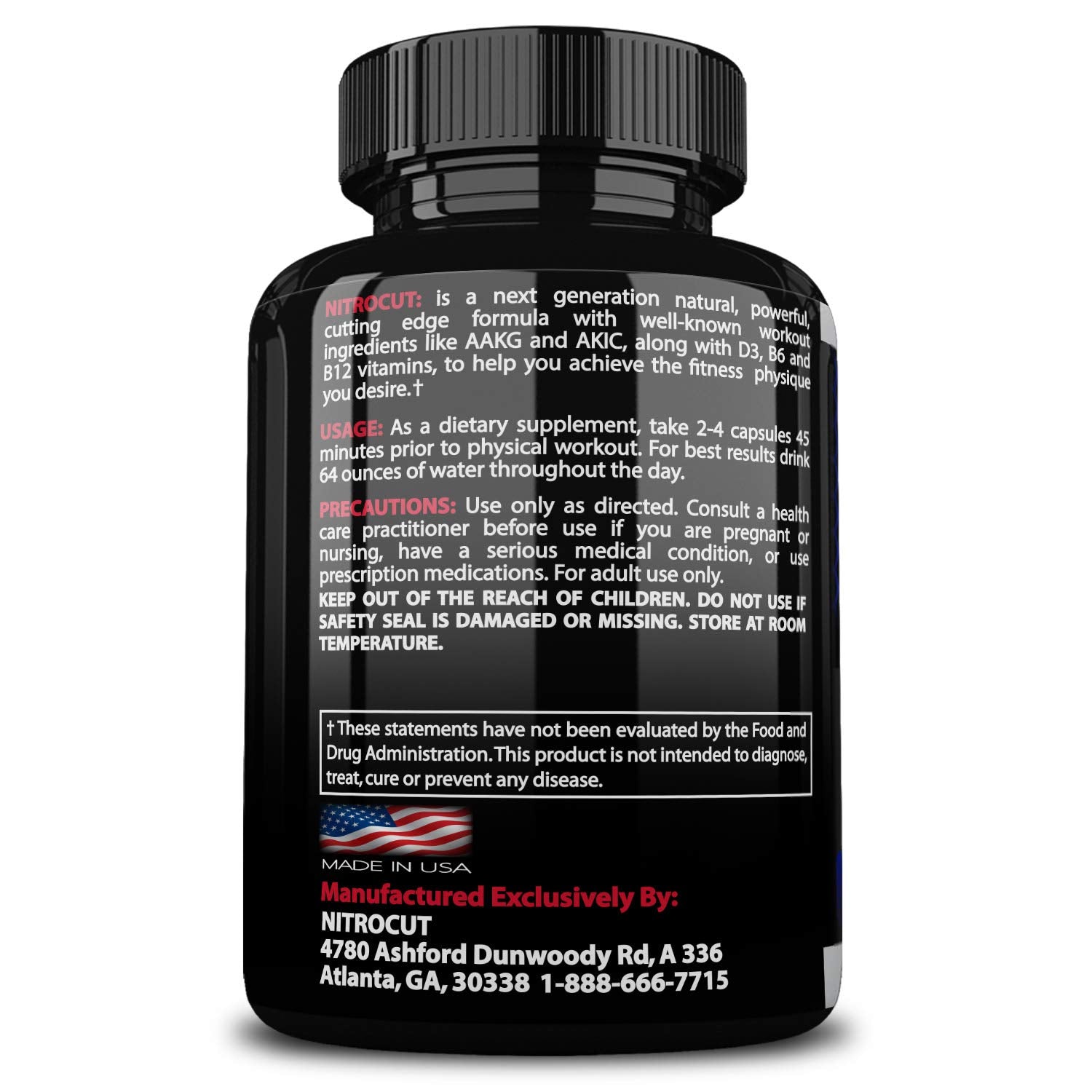 NITROCUT Pre Workout Supplement -120 Capsules - Nitric Oxide Supplements - l arginine NITROCUT buy australia supplements