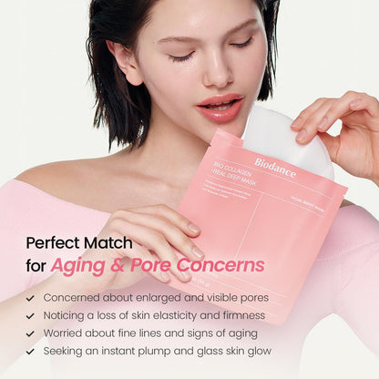 BIODANCE Bio-Collagen Real Deep Mask, Hydrating Overnight Hydrogel Face Mask, Pore Minimizing, Elasticity, Plumping, Travel Essentials & Self Care Gifts for Women, Korean Skin Care | 1.19oz(34g) x 4ea BIODANCE