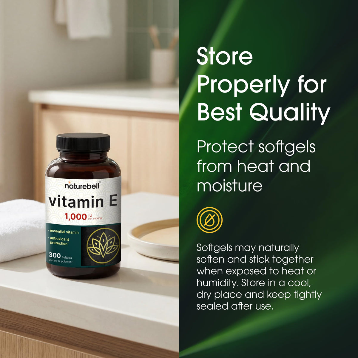 NatureBell Vitamin E 1,000 IU Per Serving - 300 Softgels - Antioxidant Supplement for Skin, Heart & Brain Health Support NatureBell