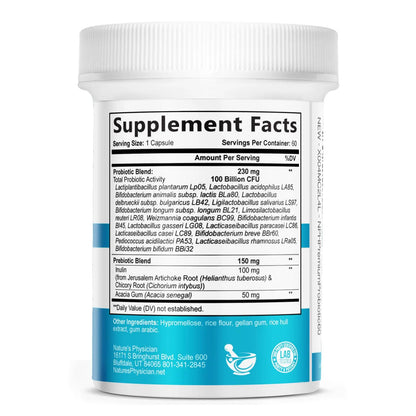 Nature's Physician Probiotics - 100 Billion CFU Per Capsule - 16 Strains + Prebiotics - Best Probiotic Supplement for Women & Men - Supports Immune, Nature's Physician