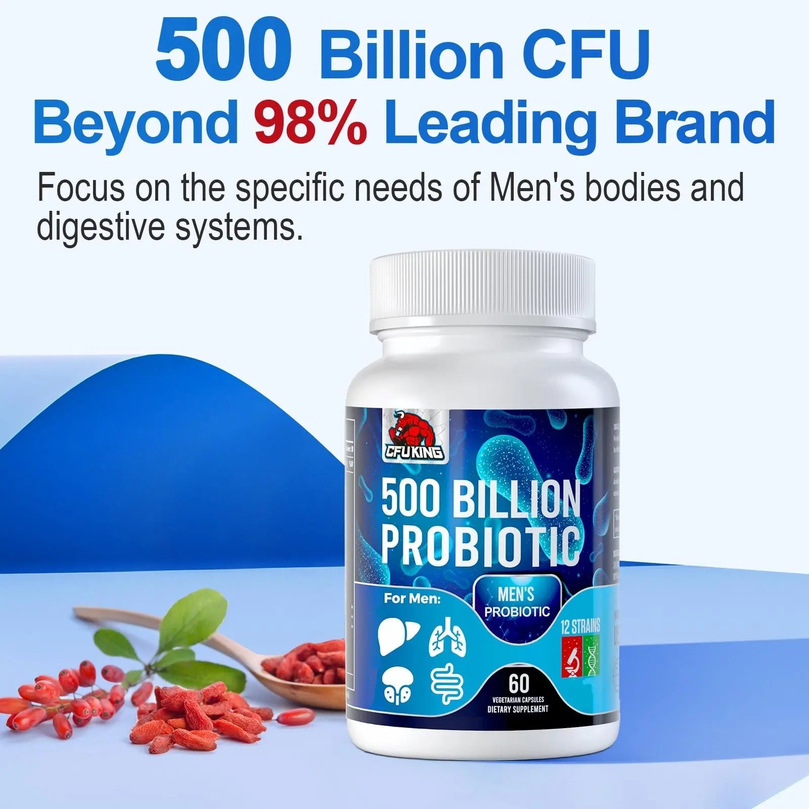 Probiotics for Men, 500 Billion CFU & 12 Mens Probiotic for Digestive Health + 4 Organic Prebiotic Fiber, for Digestive, Gut, Immune Health, Bloating, Gas, Energy Support, Shelf Stable - 120 Capsules CFUKING buy australia supplements