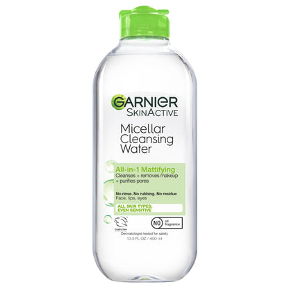 Garnier Micellar Water for Oily Skin, Facial Cleanser & Makeup Remover, Mattifying, For All Skin Types, Vegan, Cruelty Free, 13.5 Fl Oz (400mL), 1 Count Garnier