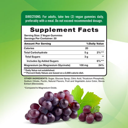 Nature's Truth Magnesium Glycinate Gummies | 60 Count | Sour Grape Flavor | Vegan, Non-GMO & Gluten Free Supplement Nature's Truth