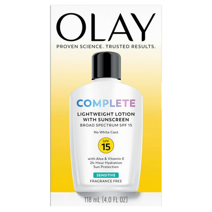Olay Face Moisturizer, Complete All Day Moisturizer With Sunscreen Broad Spectrum SPF 15 - Sensitive, 4 fl. Oz, 1 unit Olay