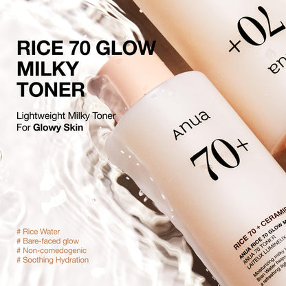 Anua Rice 70 Glow Milky Toner, Non Comedogenic, Korean Skincare, 8.45 fl.oz ANUA
