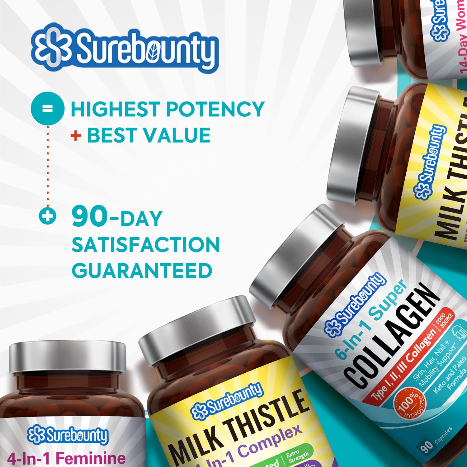 Surebounty Multi Collagen Complex, Type I, II, III, 6-in-1 Super Collagen with Vitamin C, Hyaluronic Acid, Biotin, Turmeric, Black Pepper, Keto, 90 Capsules Surebounty buy australia supplements