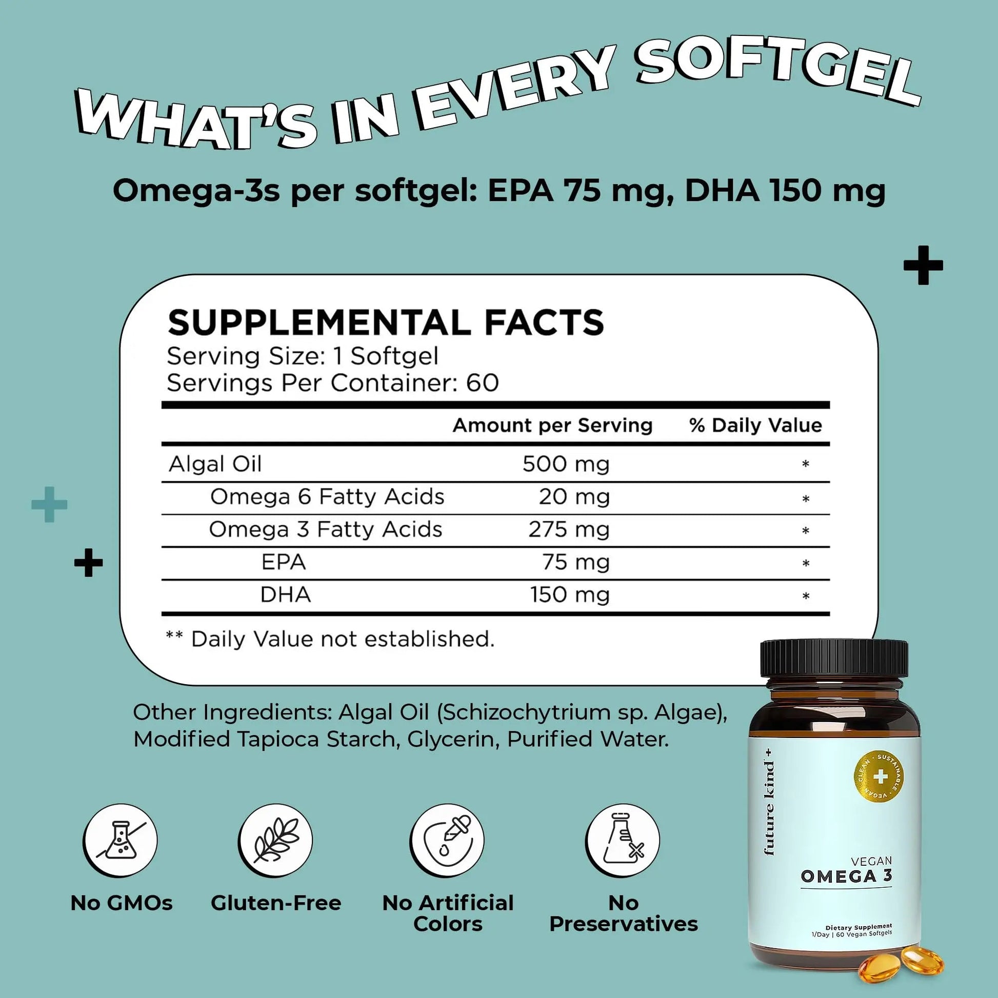 Future Kind Omega-3 Supplement for Clarity, Memory, and Mobility Comfort, 2 Months Supply of Citrus-Scented Softgels with EPA and DHA, Vegan Omega-3 Supplement from Algae, Carrageenan Free, 60 Count Future Kind buy australia supplements