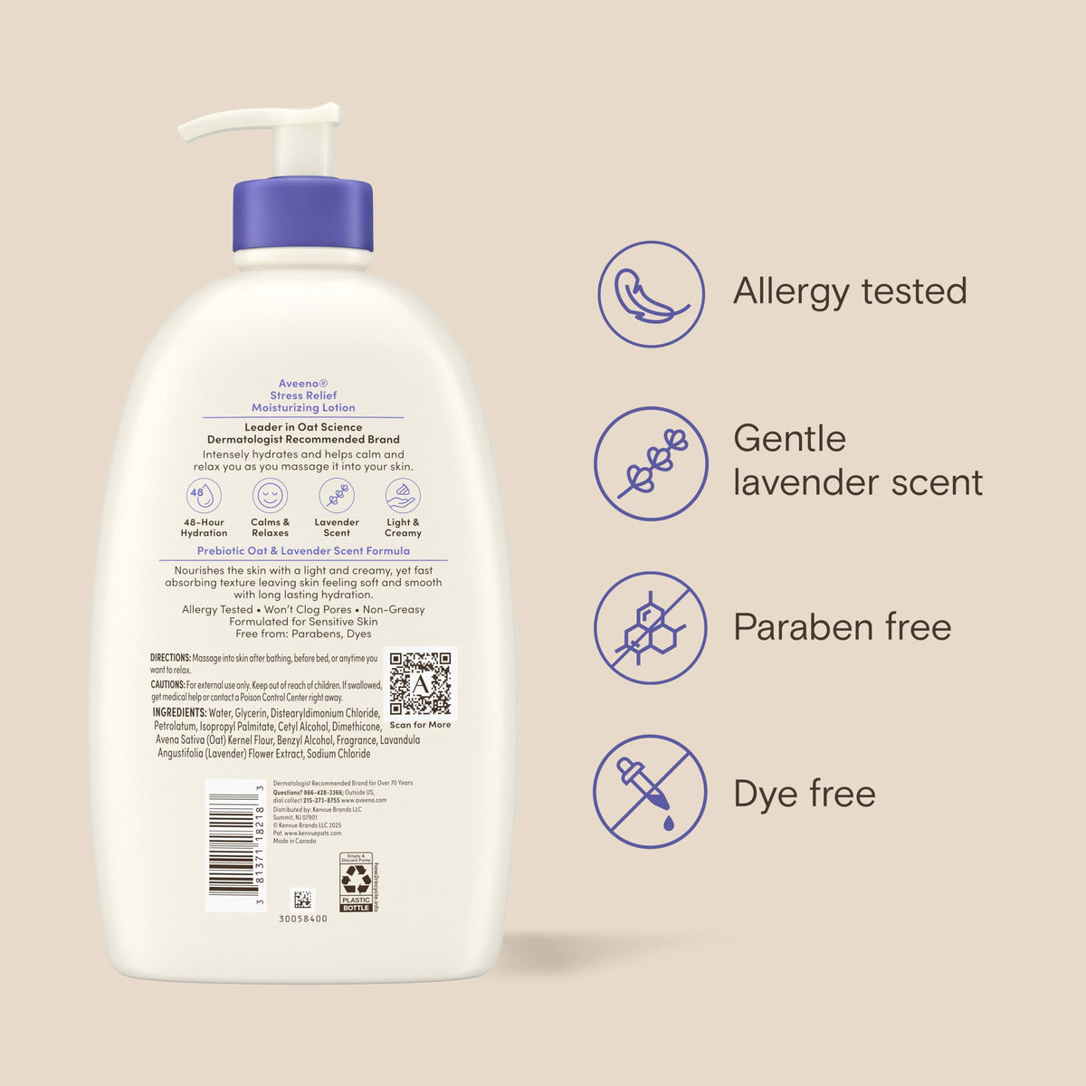 Aveeno Stress Relief Body Wash, Lavender Scent with Nourishing Prebiotic Oat, Sensitive Skin Body Wash for Normal to Dry Skin, Paraben-, Dye-, and Soap-Free, Value Size 33 Fl Oz Aveeno