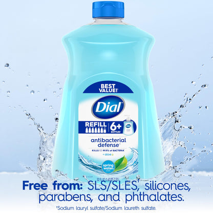 Dial Antibacterial Defense Liquid Hand Soap + Aloe, Spring Water Scent, 52 Fl Oz Hand Soap Refill (Pack of 3), Dermatologist-Tested, Gentle Formula Dial