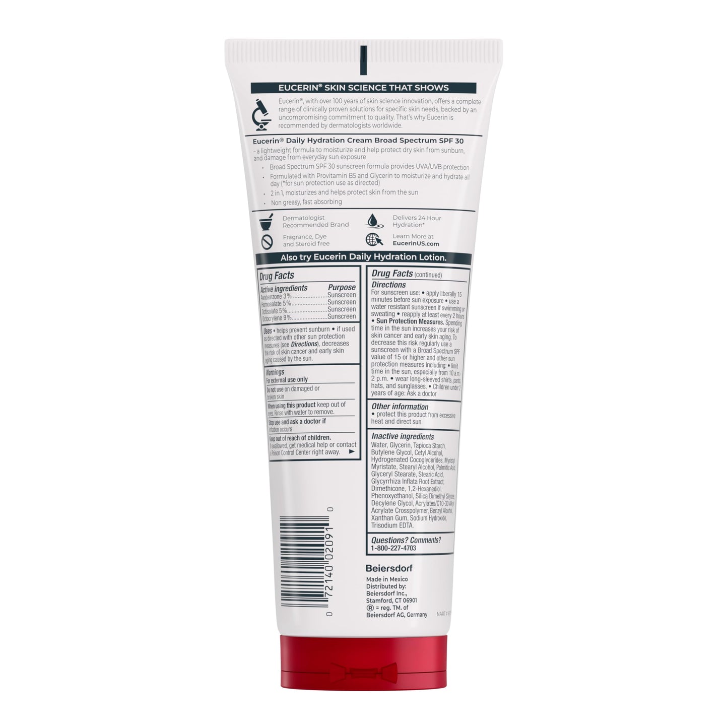 Eucerin Daily Hydration Broad Spectrum SPF 30 Sunscreen Body Cream for Dry Skin, Fragrance Free Sunscreen Moisturizer, 8 Oz Tube Eucerin