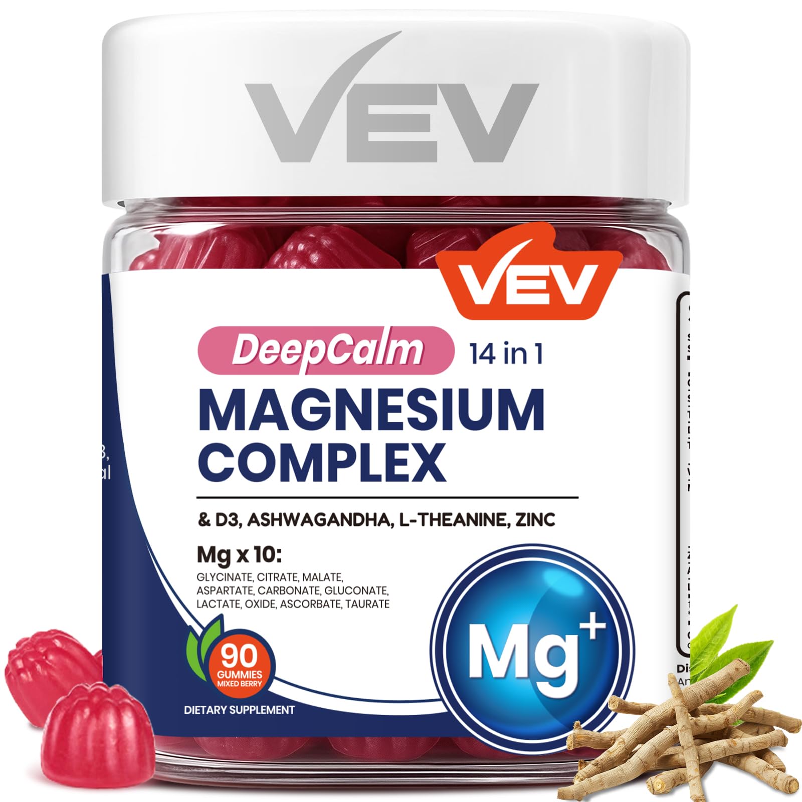 VEV Deep Calm Magnesium Complex 14-in-1 Gummies with Ashwagandha, L-Theanine, Vitamin D3 & Zinc for Women and Men, Vegan Magnesium Glycinate Gummies, 90 Gummies, Pack of 1 VEV buy australia supplements