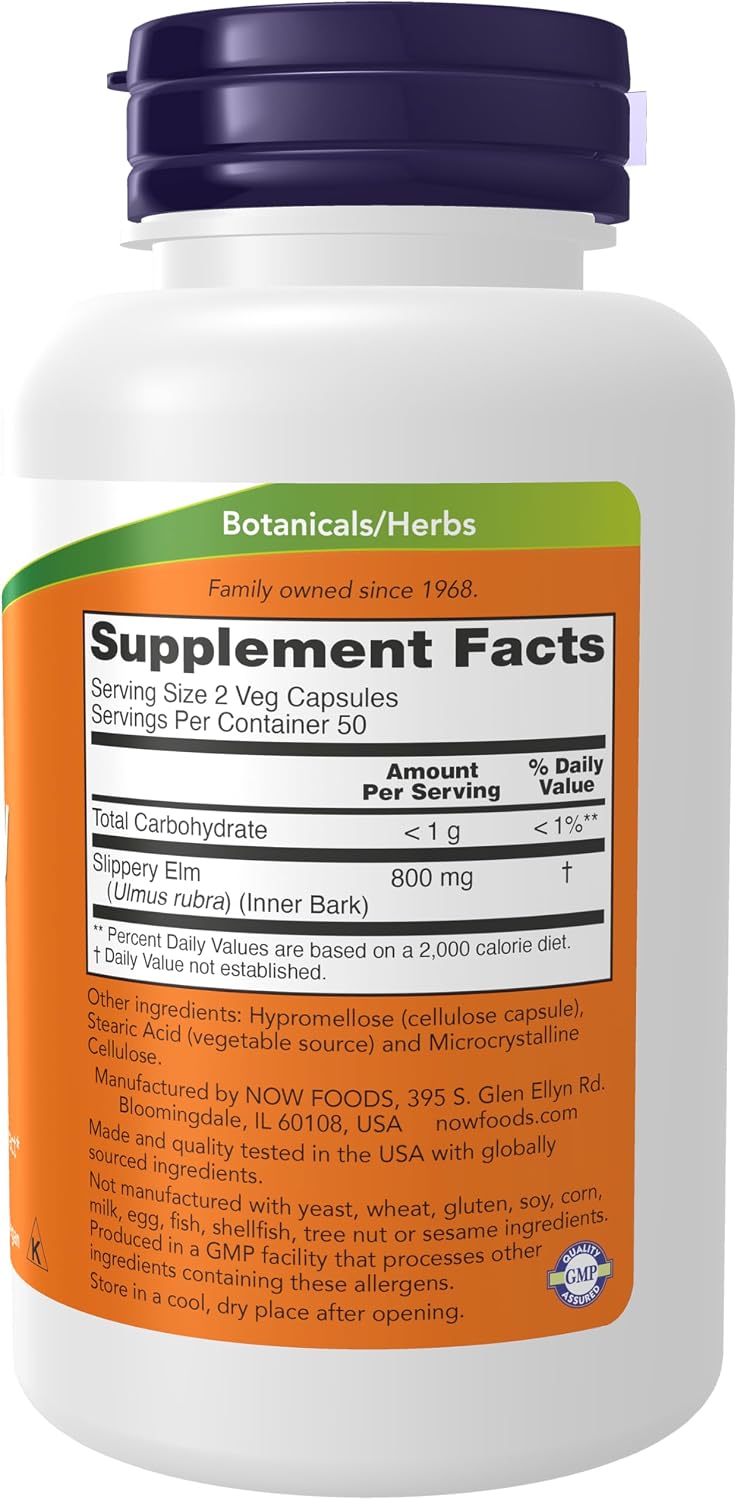 Now Foods Slippery Elm, 100 Caps 400 mg Gsupps Australia