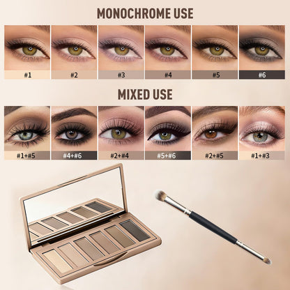 MOOMARTO 6 Matte Neutral Mini Eyeshadow Palette with Brush - Ultra Blendable Cool-Tone Nude Smokey Eye Shadow Palette, Long-lasting Wear Smooth Texture MOOMARTO