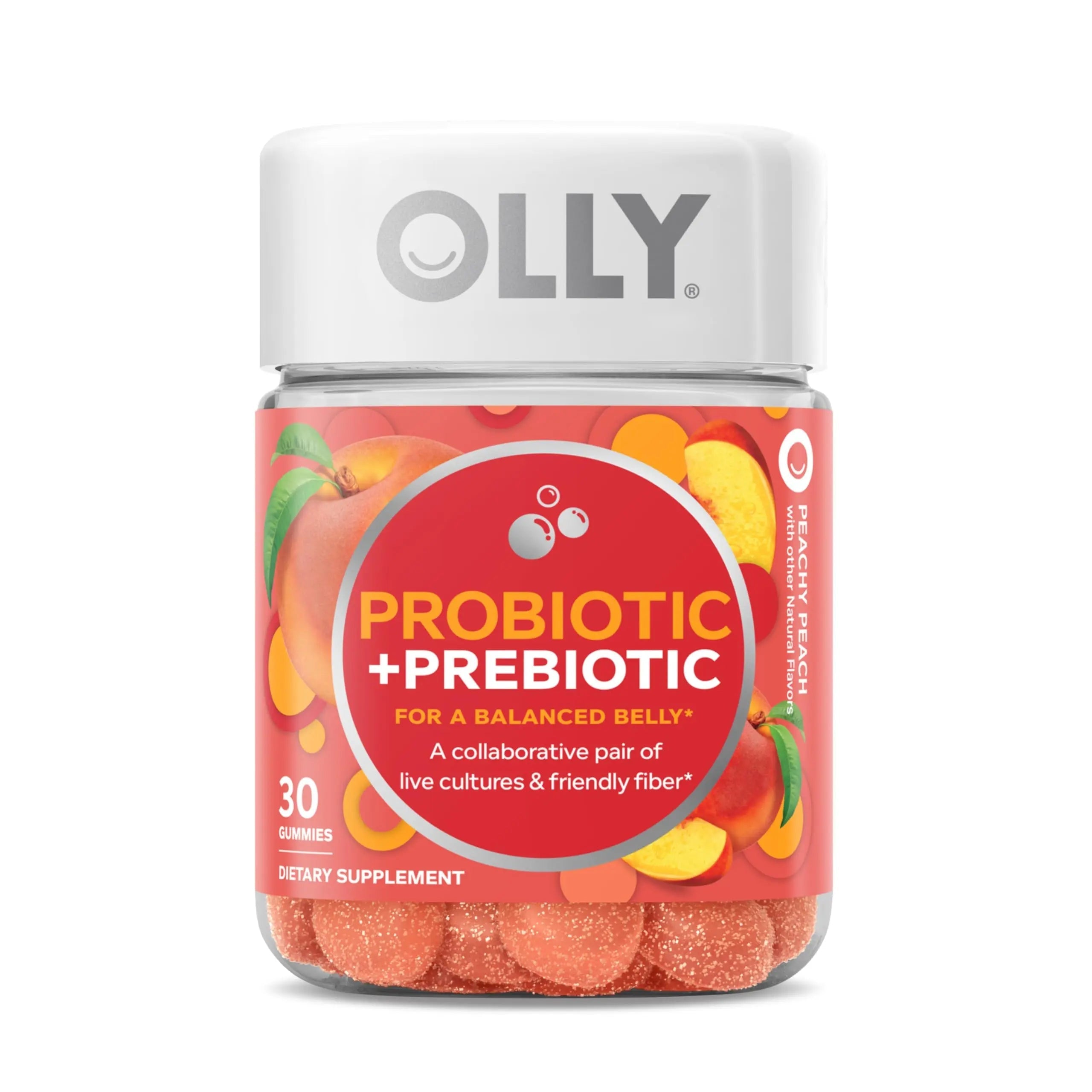 OLLY Probiotic + Prebiotic Gummy, Digestive Support and Gut Health, 500 Million CFUs, Fiber, Adult Chewable Supplement for Men and Women, Peach, 30 Day Supply - 30 Count OLLY buy australia supplements