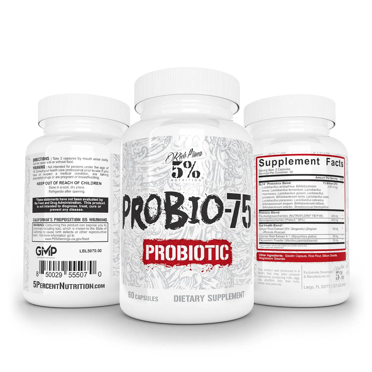 5% Nutrition Rich Piana Probio-75 Billion CFUs | Vegan, 14 Unique Strains 5% Nutrition