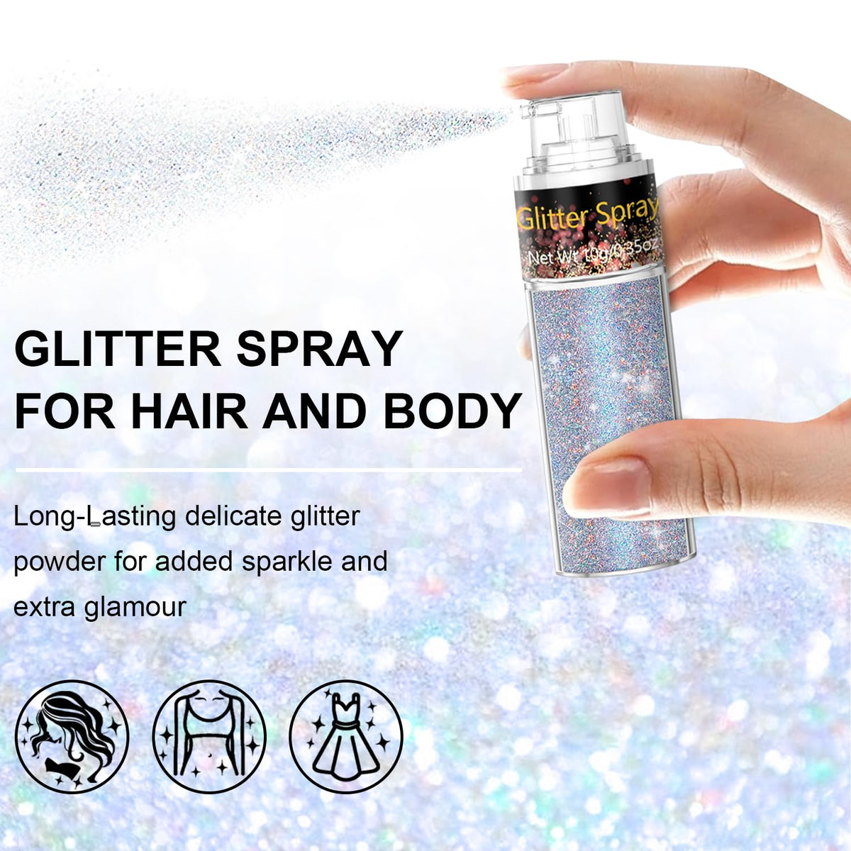 Scarman Hair and Body Glitter Spray, 1PC Glint-Rainbow Hairspray Powder Scarman