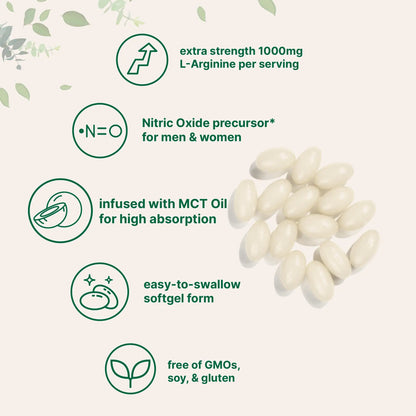 Micro Ingredients L-Arginine 1000mg with MCT Oil, 300 Softgels | Nitric Oxide Precursor* for Men & Women | Extra Strength Amino Acid Formula for Daily Wellness Micro Ingredients