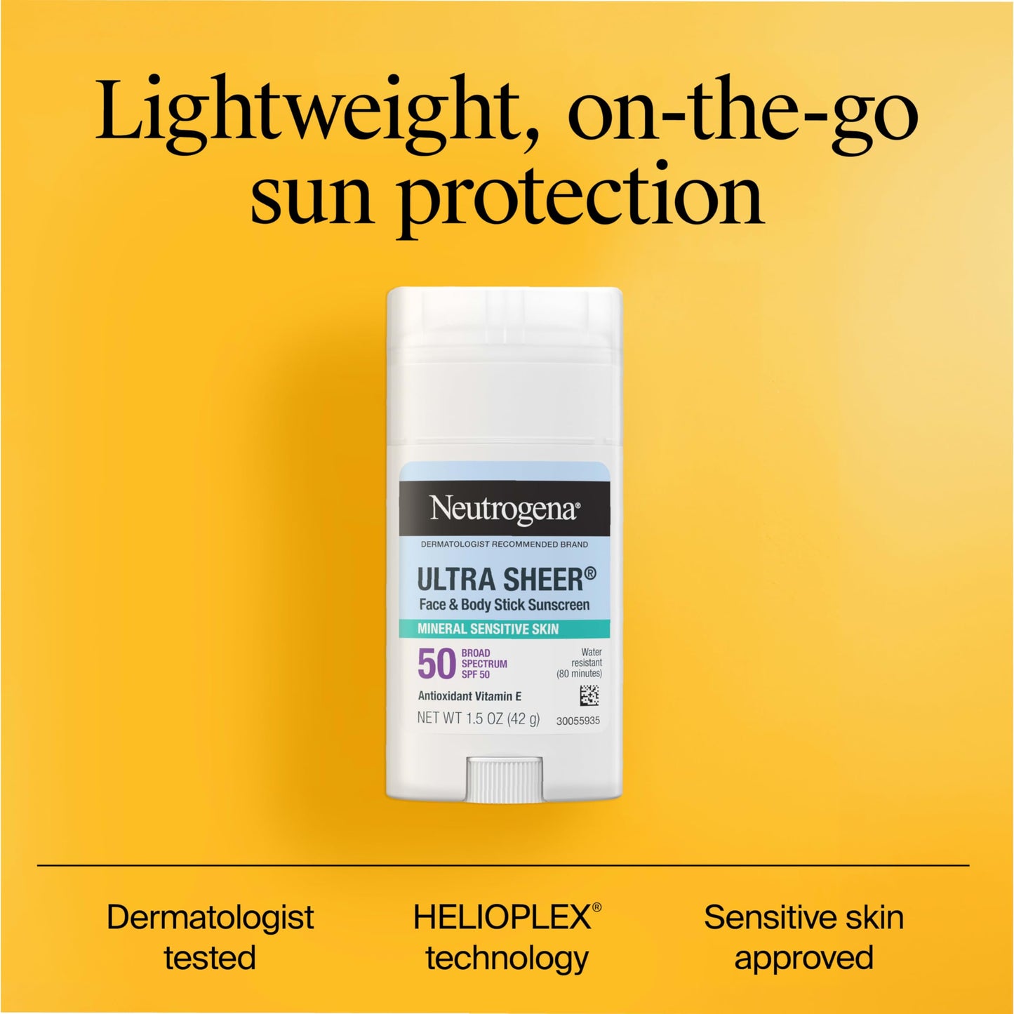 Neutrogena Ultra Sheer Dry Touch SPF 50 Mineral Sunscreen Stick for Sensitive Skin, Zinc Oxide, Body & Face Sunscreen Neutrogena