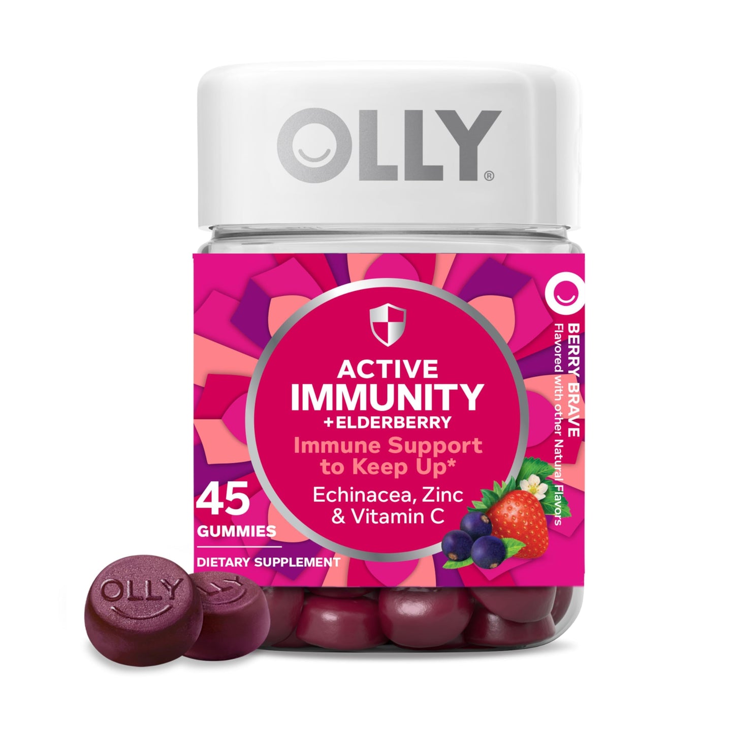 OLLY Immunity Gummy, Immune Support, Elderberry, Zinc, Vitamin C, Supplement, Berry Flavor, 15 Day Supply - 45 Count OLLY