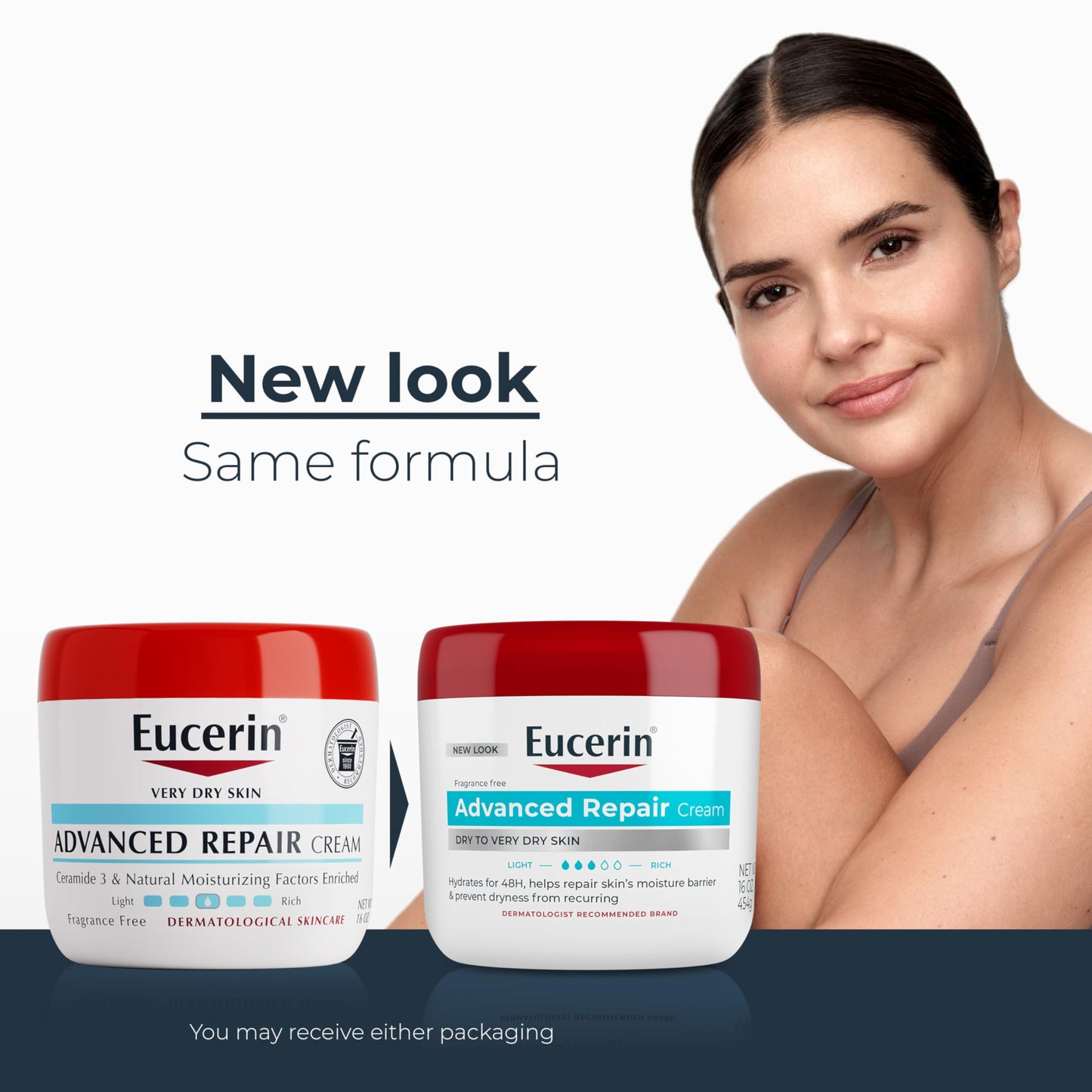 Eucerin Advanced Repair Body Cream for Very Dry Skin, Fragrance Free Daily Body Moisturizer, 16 Oz Jar Eucerin