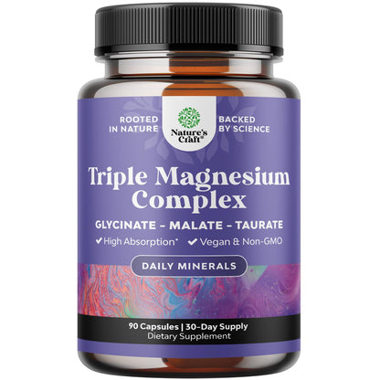 Triple Magnesium Complex 400mg w Magnesium Glycinate Taurate Malate - 180ct | Magnesium triple complex for women and men with magnesium taurate glycinate malate blend Magnesio Gsupps Australia