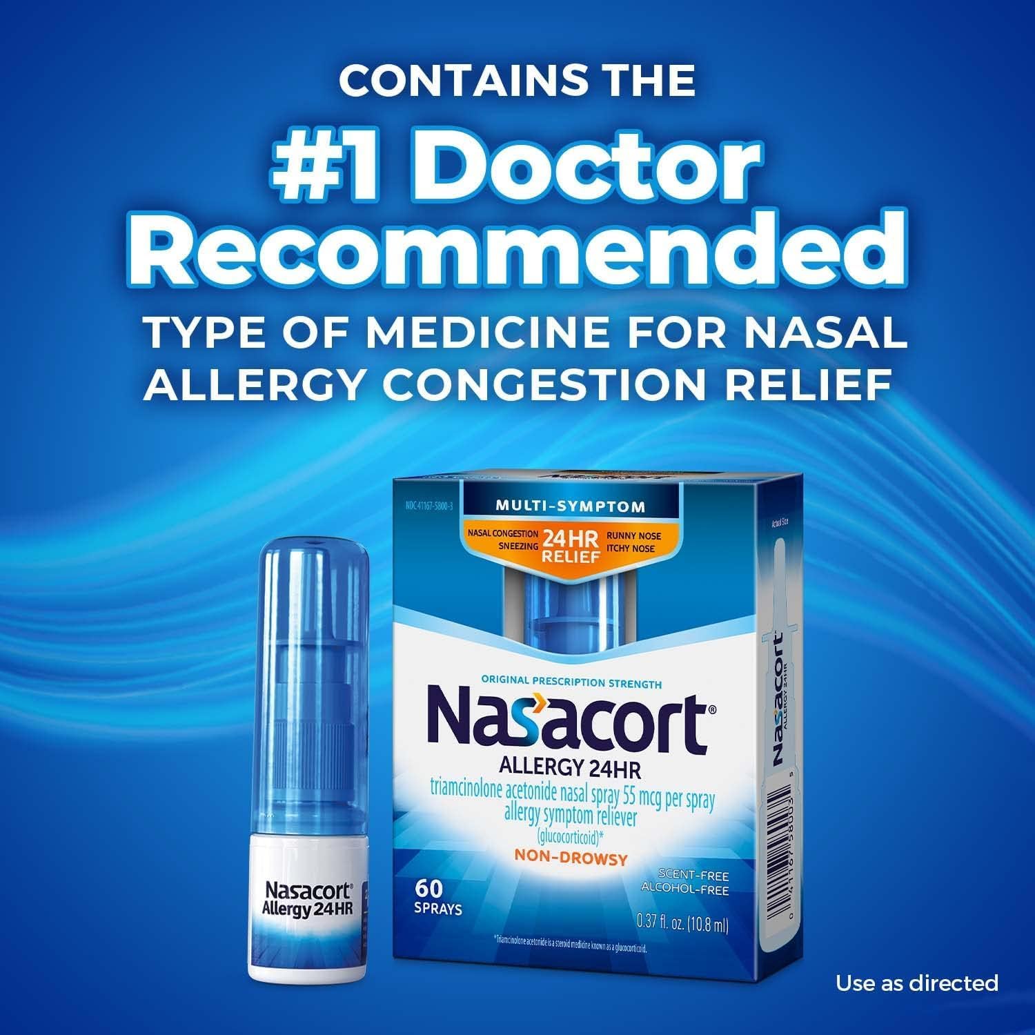 Nasacort Allergy 24 Hr Multi-Symptom Nasal Allergy Spray - 60 Sprays, Pack of 4 Gsupps Australia