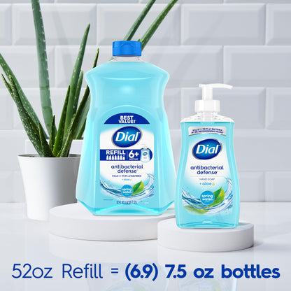 Dial Antibacterial Defense Liquid Hand Soap + Aloe, Spring Water Scent, 52 Fl Oz Hand Soap Refill (Pack of 3), Dermatologist-Tested, Gentle Formula Dial
