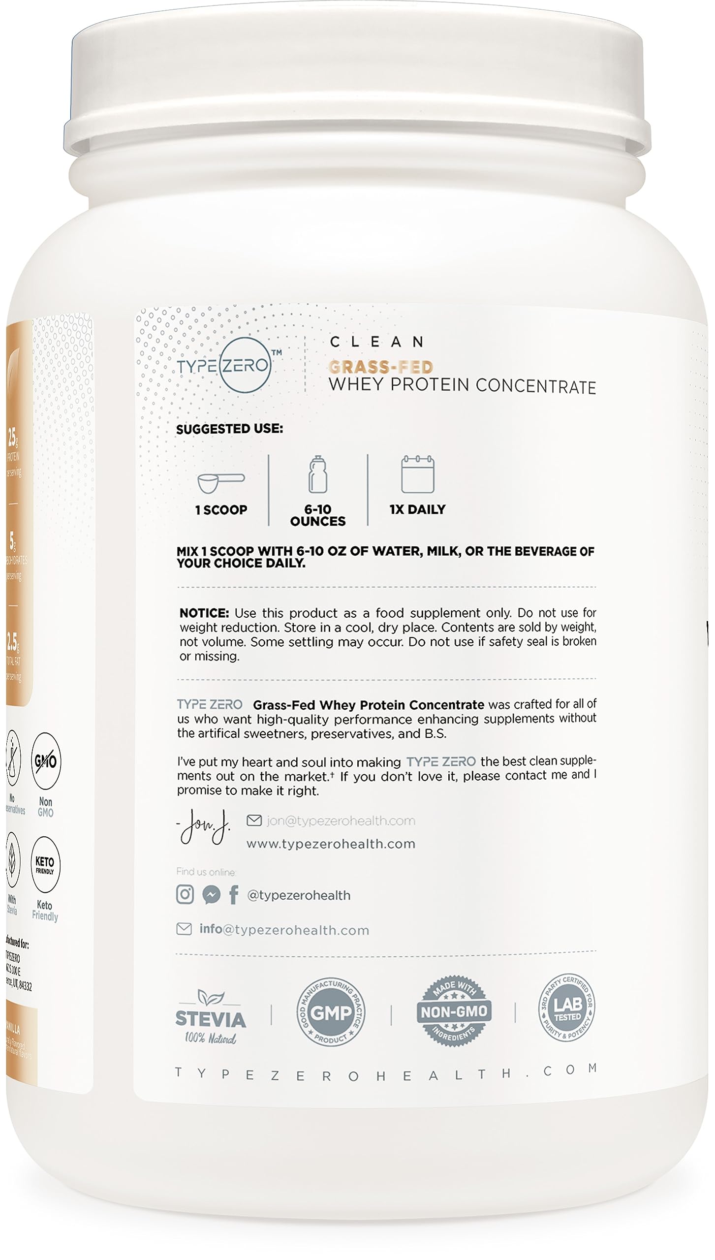 Type Zero Grass Fed Whey Protein Concentrate Powder (Vanilla, 2LBS) - Gluten Free Type Zero buy australia supplements