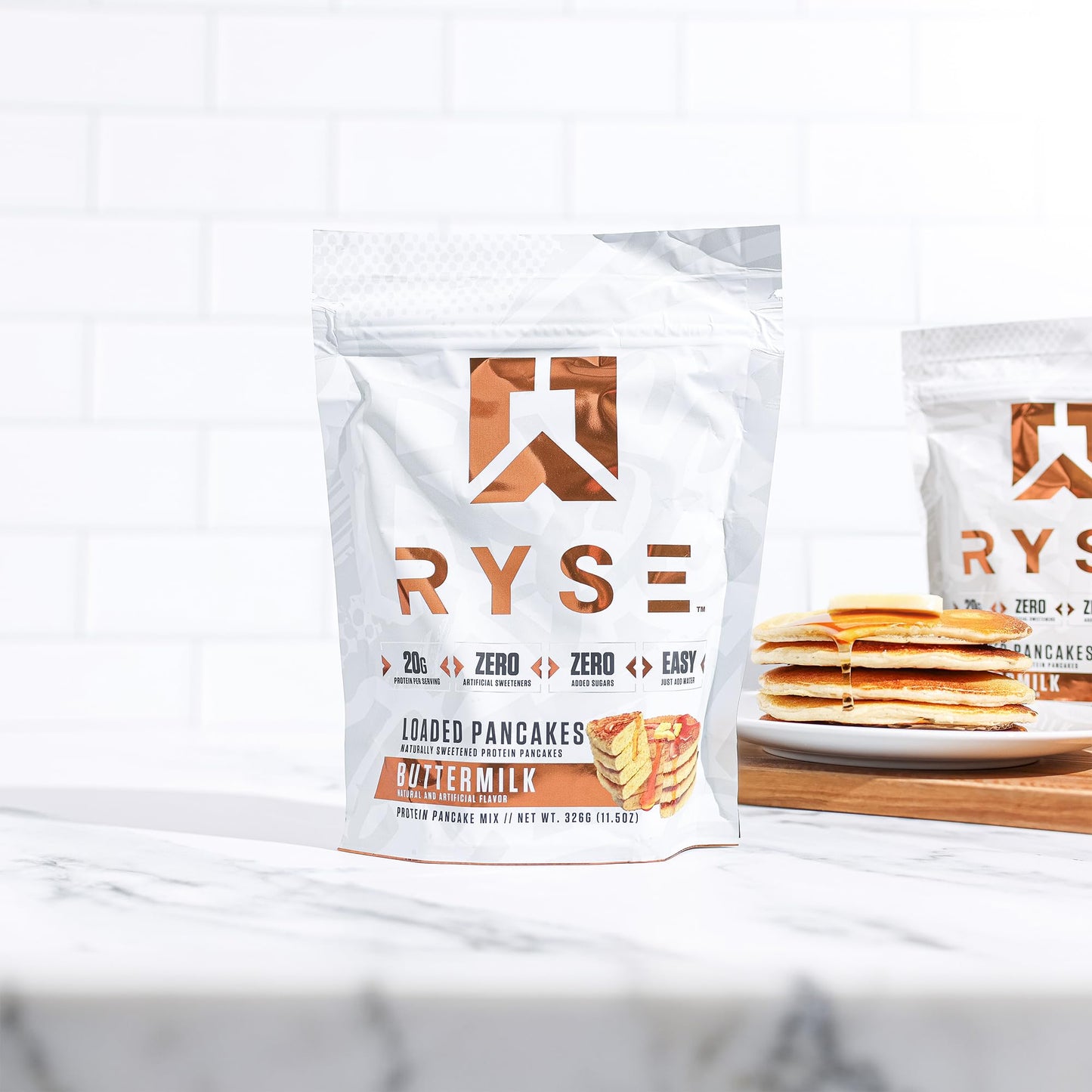 RYSE Loaded Protein Pancake & Waffle Mix - Buttermilk - Naturally Sweetened Breakfast with 21g Protein, 3g MCTs and 2g Fiber - No Added Sugar - High Protein Snack for Clean Energy - 6 Servings