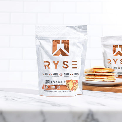 RYSE Loaded Protein Pancake & Waffle Mix - Buttermilk - Naturally Sweetened Breakfast with 21g Protein, 3g MCTs and 2g Fiber - No Added Sugar - High Protein Snack for Clean Energy - 6 Servings