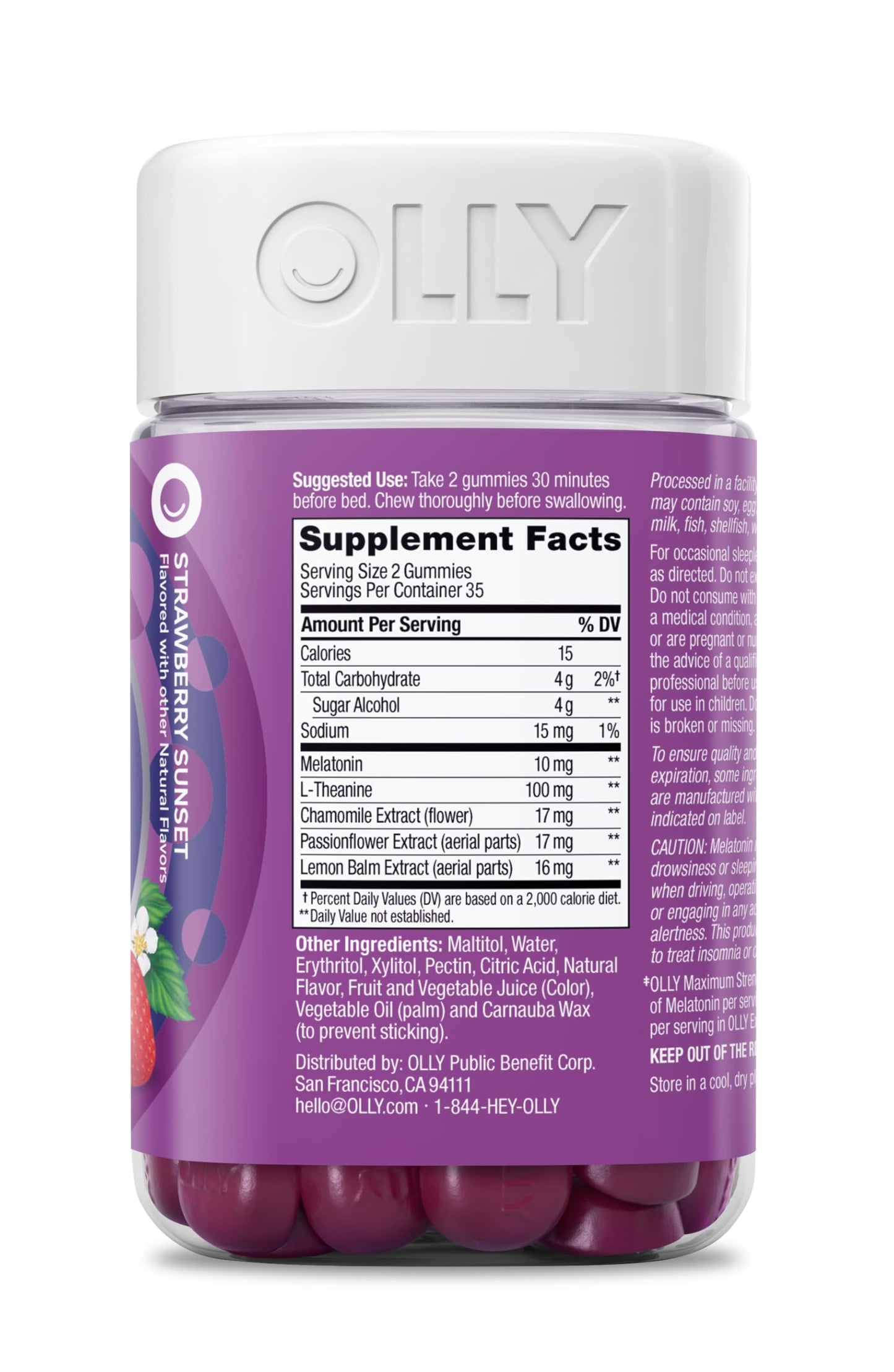 OLLY Max Strength Sleep Gummy, 10mg Melatonin, L-Theanine, Chamomile, Lemon Balm, Sugar Free, Vegetarian Sleep Aid, Strawberry - 70 Count OLLY