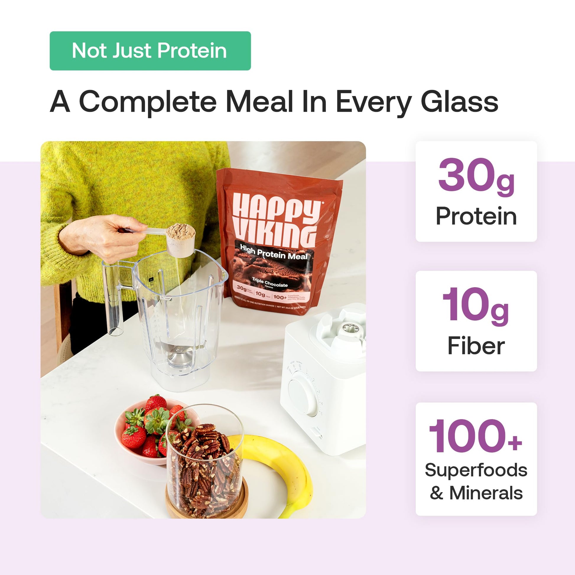 Happy Viking Plant-Based Protein Powder +100 Superfoods Chocolate Meal Replacement Shake, Created by Venus Williams, 30g Plant Protein, 10g Fiber, Vegan, Gluten-Free, Non-GMO,15 Meals Happy Viking buy australia supplements